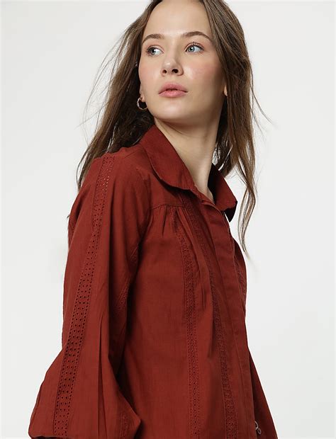 Buy Cotton Rich Embroidery Spread Collar Shirt at Marks & Spencer
