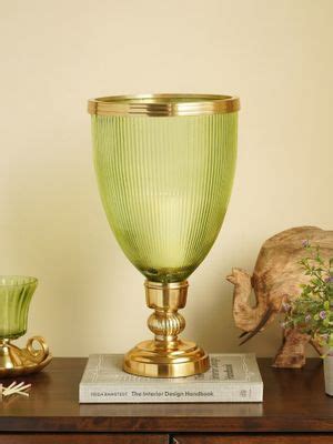 Buy Pure Home + Living Green Ribbed Tall Glass Hurricane with Stand Online