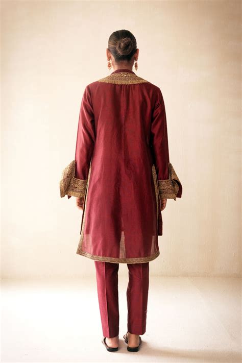 Rasasvada - Maroon Structured Kurta Set - Elahe