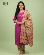 Kalamkari 3pc Set with Embroidery & Mirror Work Pink – Bhavana Handlooms