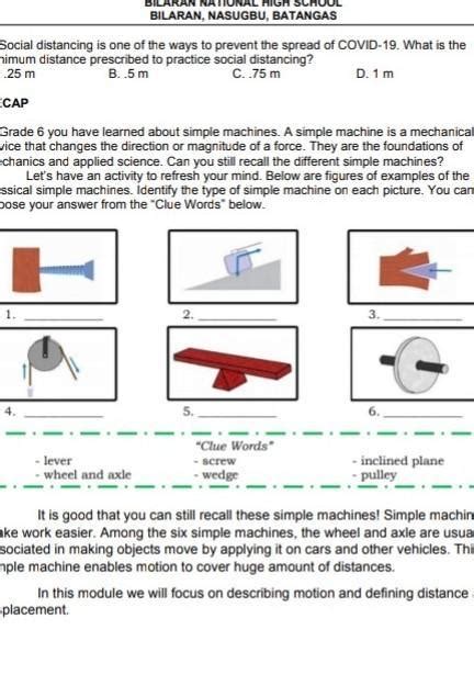 In Grade 6 you have learned about simple machines. A simple machine is ...