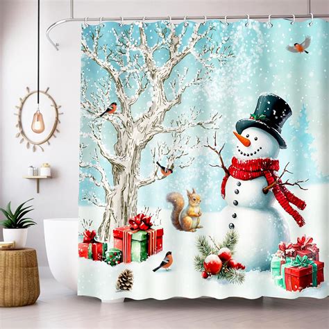 Amazon.com: Lutto Christmas Shower Curtain, Winter Snowman Shower ...
