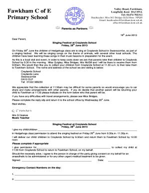 Fillable Online fawkham kent sch Singing Festival at Craylands School ...