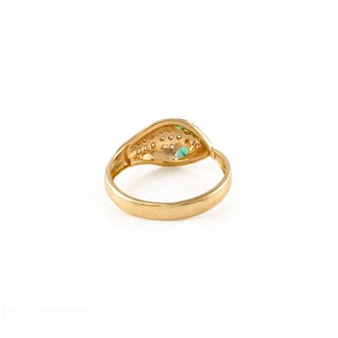 100% Authentic 18K Yellow Gold Natural Emerald & Diamond Snake Head Ri ...