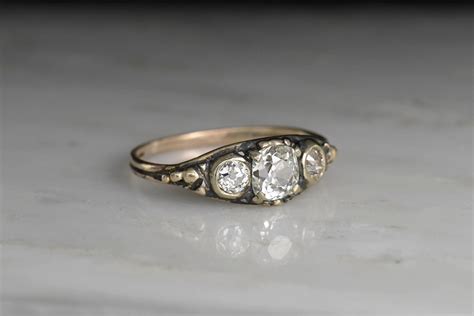 Antique Victorian Old Mine Cut Diamond Gold Engagement Ring - Pebble ...