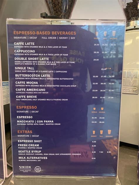 Menu at Seattle Coffee Company, Cape Town, Unnamed Road