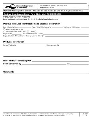 Fillable Online Positive Drug Residue Report Form DR4 - Milk Tank ...