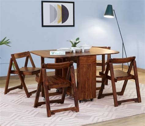 WoodFry Wooden Dining Table 4 Seater | Four Seater | Foldable Space ...