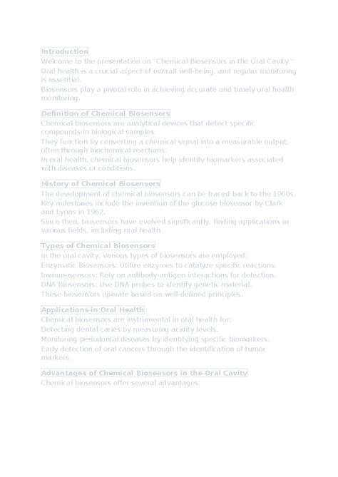 Chemical Biosensors in Oral Health - BiOS 2 Study Notes - Studocu