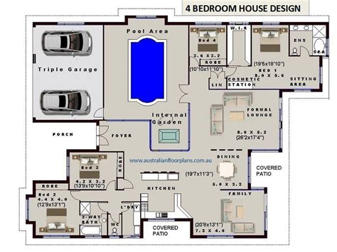 Buy Internal Pool 4 Bedroom House Plans Full Concept Plans for Sale ...