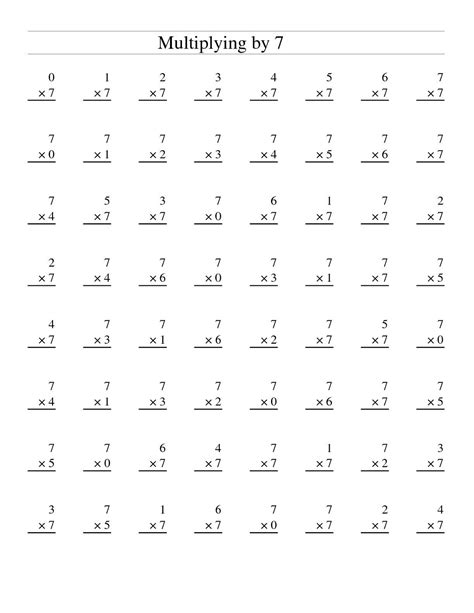 7's Multiplication Worksheet - Printable Word Searches