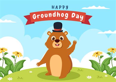 Happy Groundhog Day on February 2 with Cute Marmot Character and Garden ...