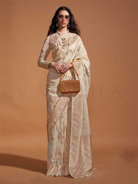Ivory White Georgette Handloom Saree with Heavy Pallu Bridal Saree ...