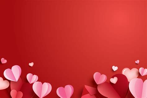 Happy valentines day with paper hearts and copy space on red background ...