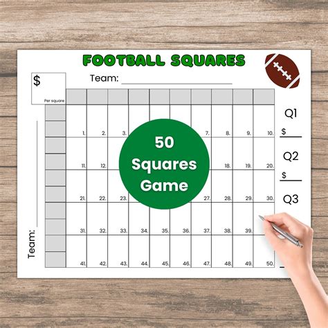 50 Squares Football Squares Game Printable, Football Fundraiser ...
