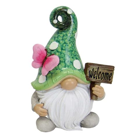 Green Mushroom with Hat Gnome Outdoor Garden Statue, 6"