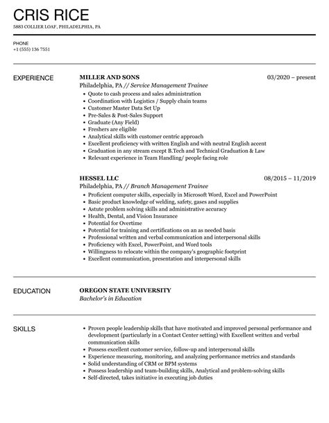 Management Trainee Resume Samples | Velvet Jobs