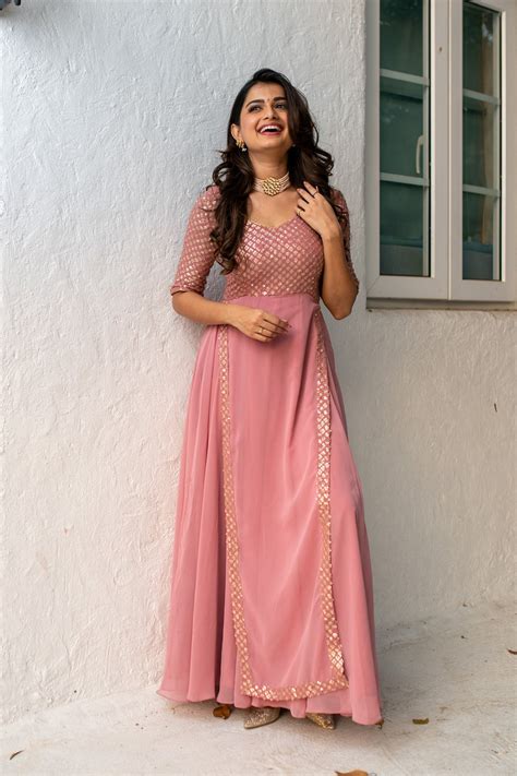 Women's Dusty Pink Sequin Pannel Long Gown – Trendia