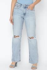 Buy American Eagle Women Blue Ripped 90s Bootcut Jean Online
