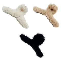 MOMISY Soft Faux Fleece Fur Large Hair Clutcher/Clip/Claw/Clamp/Pin ...