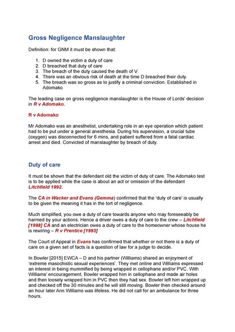 Gross Negligence Manslaughter - Involuntary Manslaughter - Gross ...