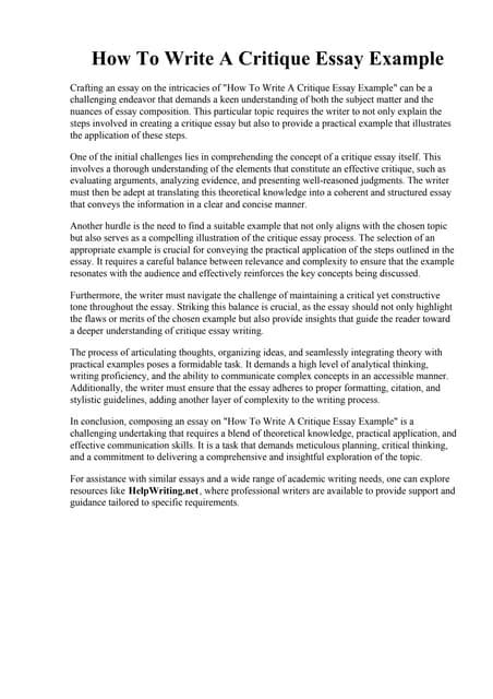 Image result for Critique Essay Example