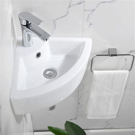 Buy Bokaiya Small Wall Mount Corner Bathroom Sink and Faucet Combo with ...