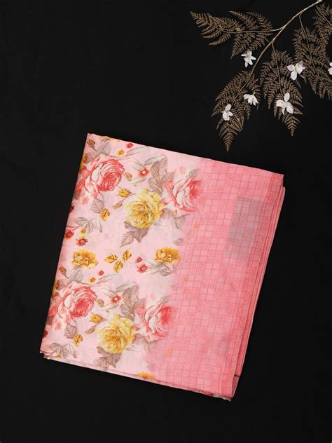 Soft Pastel Peach Pink Floral Woven Design Blended Cotton Saree | Diadem