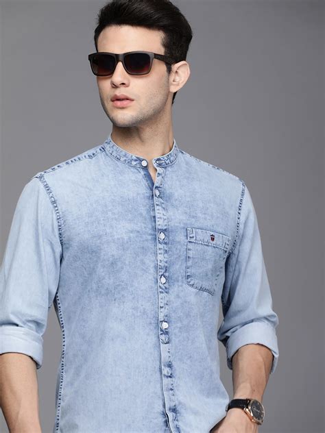 Louis Philippe Jeans Men Blue Slim Fit Solid Opaque Pure Cotton Casual ...