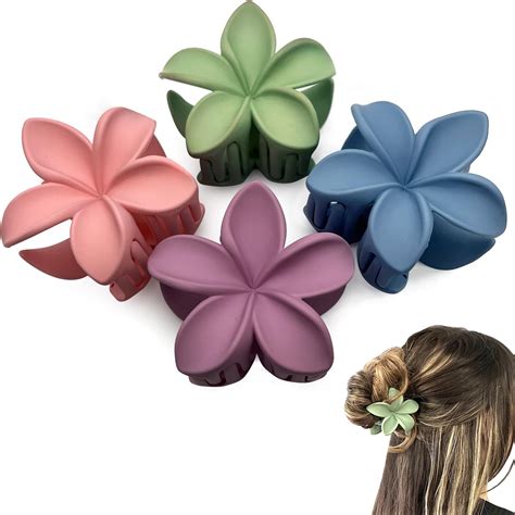 Amazon.com : Luvearo 4pc Nonslip Matte Flower Claw Clips for Thick Hair ...