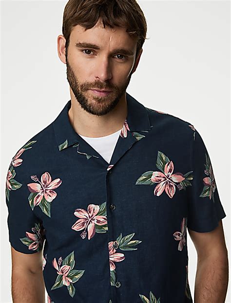 Buy Easy Iron Linen Rich Floral Shirt at Marks & Spencer