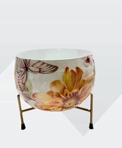Almadeen Crafts Round Metal Meena Pot Flowers Design with Stand Plant ...