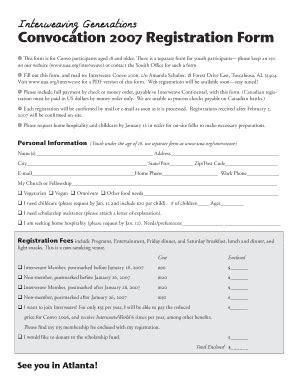 Fillable Online Interweaving Generations Convocation 2007 Registration ...