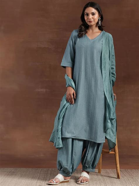 Buy Grey Self Design Silk Blend Straight Suit With Dupatta Online at Rs ...