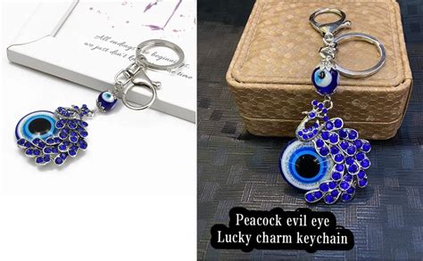 BLUE BEADS Peacock Shape Pendant Blue Evil Eye Keychain Crystal alloy ...