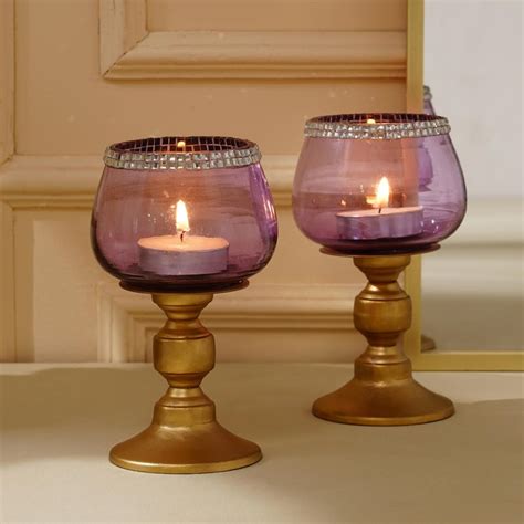 Buy Shalimar Set of 2 Glass Pedestal T-Light Holders from Home Centre ...