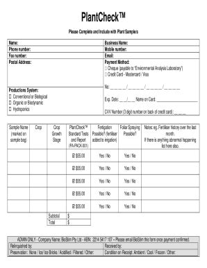 Fillable Online PlantCheck-Sample-Form Fax Email Print - pdfFiller