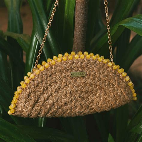 Yellow Bloom Half Moon Clutch Bag | Dhaaga Life