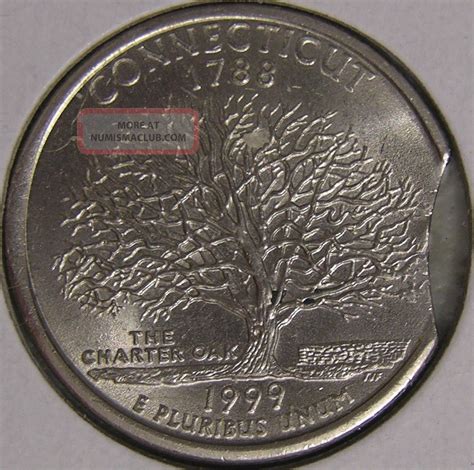 1999 P Connecticut State Quarter (clipped Planchet) Error Coin Ae 527