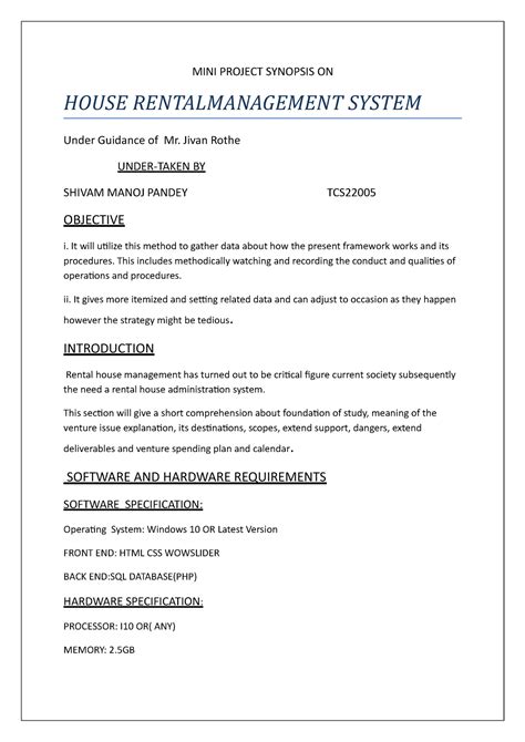 Rental Synopsis - bvbvbvbbv - MINI PROJECT SYNOPSIS ON HOUSE ...