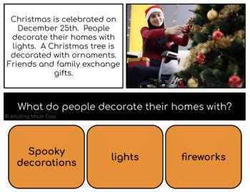 Holidays #2 Simplified Reading Comprehension Task Cards | TPT