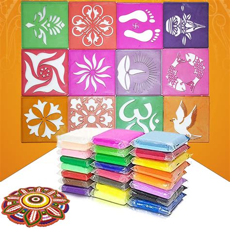 Buy CraftVatika Rangoli Colour Powder with Stencils Kit Diwali ...