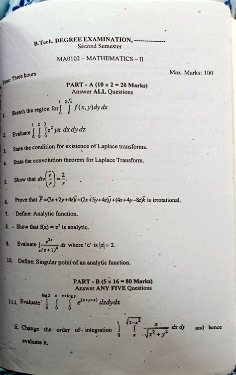 Calculus practice papers - B. DEGREE EXAMINATION. Second Semester ...