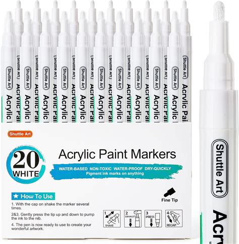 Amazon.com: Shuttle Art White Paint Pens, 20 Pack Fine Tip Acrylic Pens ...