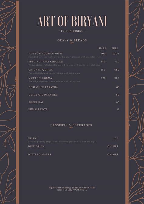 Menu at Art Of Biryani, Moradabad