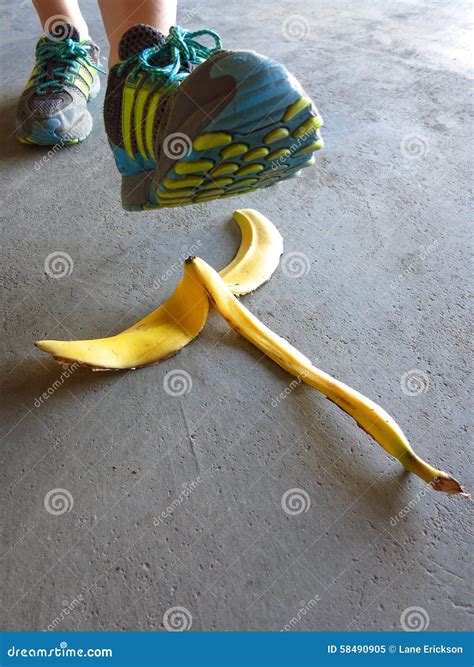 Detail of Person Stepping on Banana Peel and Slipping Stock Image ...