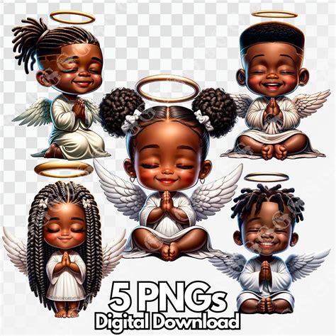 African American Praying Angels Boys and Girls PNG Bundle, Religious Clipart, Angel Babies ...