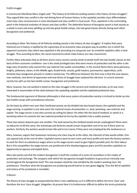MARX Class strugle - Lecture notes 5 - CLASS struggle In Communist ...