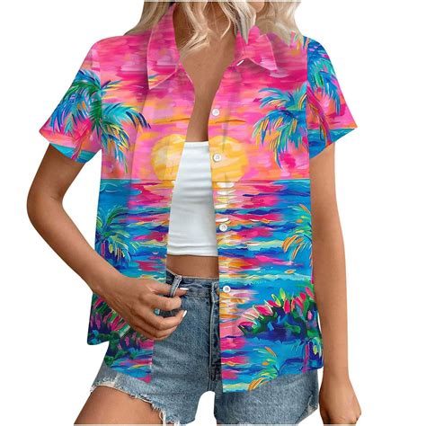 Cilsoka Hawaiian Shirts for Women Cotton Plus Size Summer Tops for ...