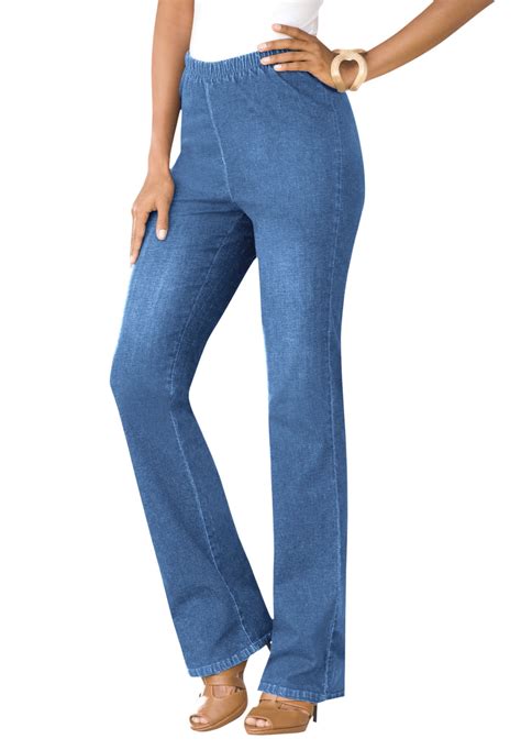 Roamans Women's Plus Size Petite Bootcut Pull-On Stretch Jean Elastic ...